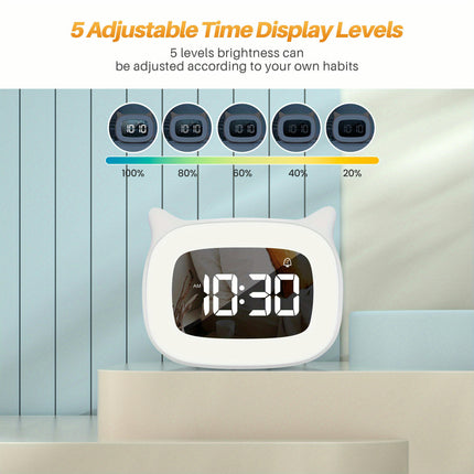 Cute Alarm Clock With Night Light Stepless Dimming, Cute Cat Ear Digital Clock Alarm