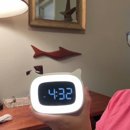 Cute Alarm Clock With Night Light Stepless Dimming, Cute Cat Ear Digital Clock Alarm