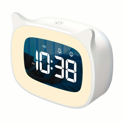 Cute Alarm Clock With Night Light Stepless Dimming, Cute Cat Ear Digital Clock Alarm