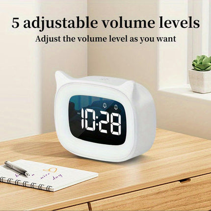 Cute Alarm Clock With Night Light Stepless Dimming, Cute Cat Ear Digital Clock Alarm