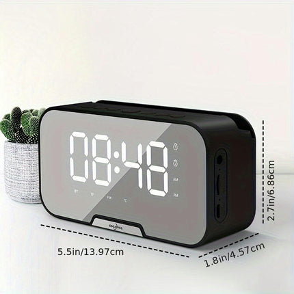 Portable Mini Speaker FM Radio Clock With Wireless Microphone LED Screen Alarm Clock