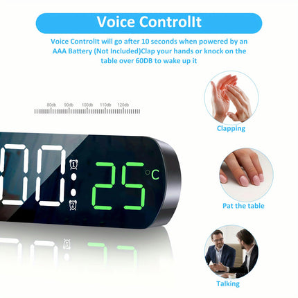 Voice Control Digital Alarm Clock Snooze Desktop Digital Clock Type-C USB Port LED Clock