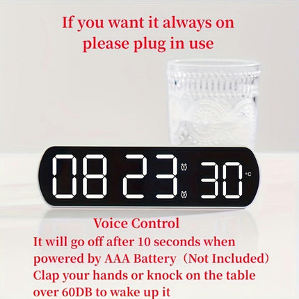 Voice Control Digital Alarm Clock Snooze Desktop Digital Clock Type-C USB Port LED Clock