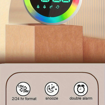 Rainbow Colorful Smart Table Clock Voice Control Double Alarm Clock LED Snooze Function Home Decor