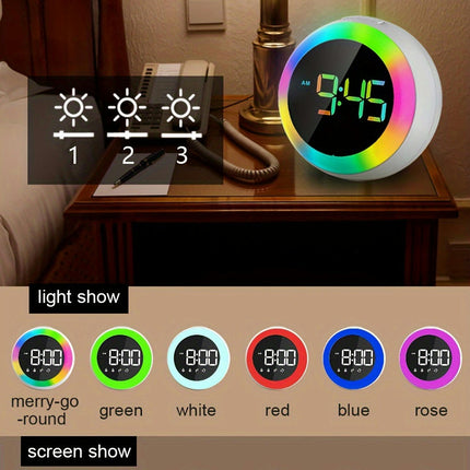 Rainbow Colorful Smart Table Clock Voice Control Double Alarm Clock LED Snooze Function Home Decor