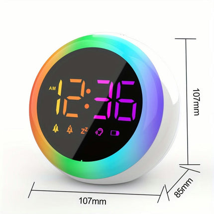 Rainbow Colorful Smart Table Clock Voice Control Double Alarm Clock LED Snooze Function Home Decor