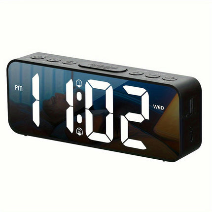 LED Digital Alarm Clock with Temperature Display Adjustable Brightness USB Charging Port Mirror Clock