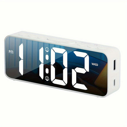 LED Digital Alarm Clock with Temperature Display Adjustable Brightness USB Charging Port Mirror Clock