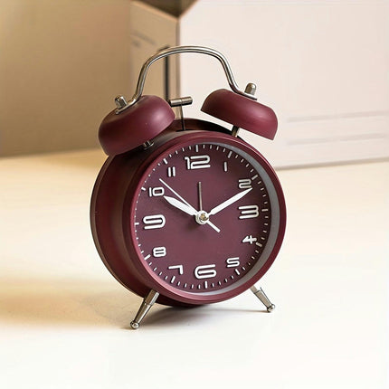 Silent Glow Metal Alarm Clock with Bell Handle Ideal for Dorms & Bedrooms, Battery-Powered (AA)