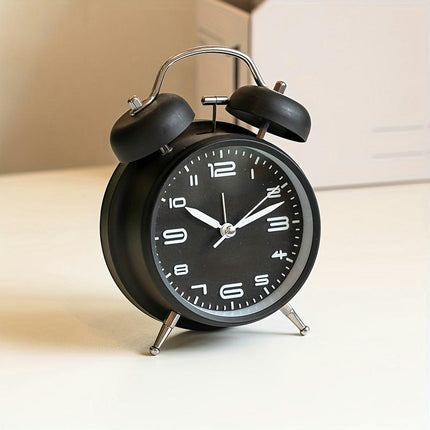 Silent Glow Metal Alarm Clock with Bell Handle Ideal for Dorms & Bedrooms, Battery-Powered (AA)