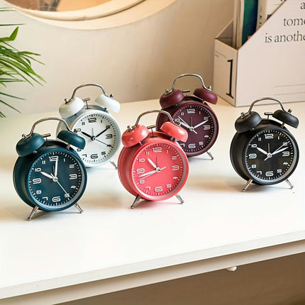 Silent Glow Metal Alarm Clock with Bell Handle Ideal for Dorms & Bedrooms, Battery-Powered (AA)