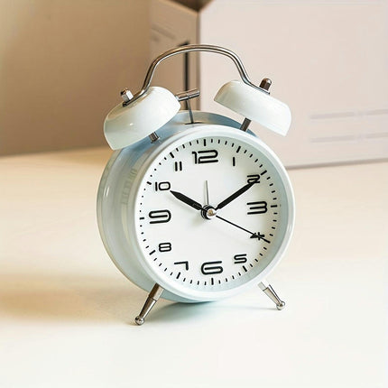 Silent Glow Metal Alarm Clock with Bell Handle Ideal for Dorms & Bedrooms, Battery-Powered (AA)