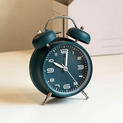 Silent Glow Metal Alarm Clock with Bell Handle Ideal for Dorms & Bedrooms, Battery-Powered (AA)