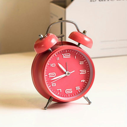 Silent Glow Metal Alarm Clock with Bell Handle Ideal for Dorms & Bedrooms, Battery-Powered (AA)