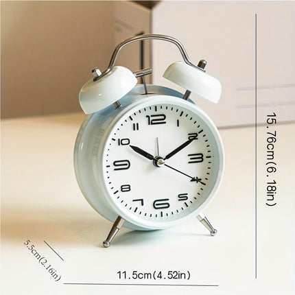 Silent Glow Metal Alarm Clock with Bell Handle Ideal for Dorms & Bedrooms, Battery-Powered (AA)