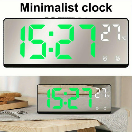 Digital Alarm Clock with Adjustable Brightness LED Mirror Electronic Clocks for Bedroom Bedside