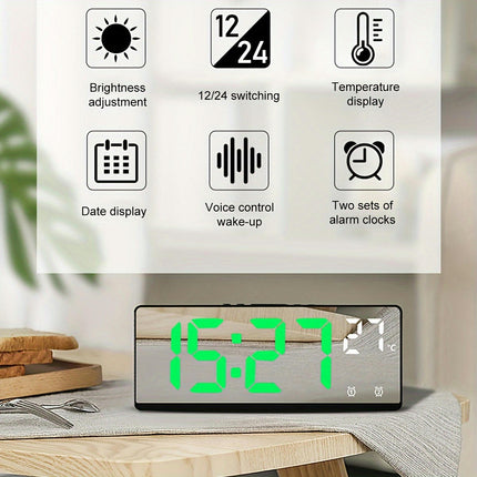 Digital Alarm Clock with Adjustable Brightness LED Mirror Electronic Clocks for Bedroom Bedside