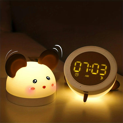 Mouse Night Light Alarm Clock, Bedroom Dormitory Sleep Cute Cartoon Snooze Alarm Clock