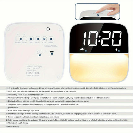 LED Night Light with Large Display Clock USB Rechargeable, Perfect for Bedroom and Travel