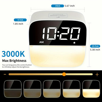 LED Night Light with Large Display Clock USB Rechargeable, Perfect for Bedroom and Travel