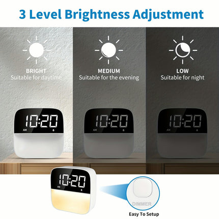 LED Night Light with Large Display Clock USB Rechargeable, Perfect for Bedroom and Travel