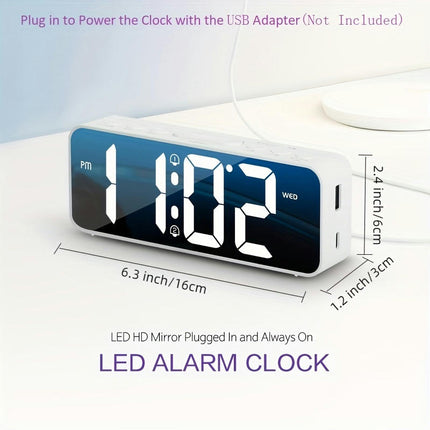 1pc Digital Alarm Clock For Bedroom With USB & Type-C Charger Port, Adjustable Alarm LED Desk Clock