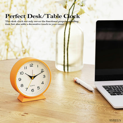 1pc 4.5" Analog Alarm Clock, Small Retro Desk Clock  Slient Metal Table Clock With Light