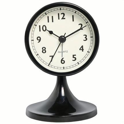 1pc Metal Round Alarm Clock, Vintage Creative Silent Table Clock, Student Bedside Nightlight Clock