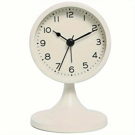 1pc Metal Round Alarm Clock, Vintage Creative Silent Table Clock, Student Bedside Nightlight Clock