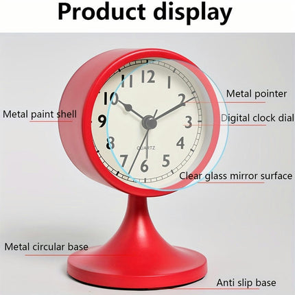 1pc Metal Round Alarm Clock, Vintage Creative Silent Table Clock, Student Bedside Nightlight Clock