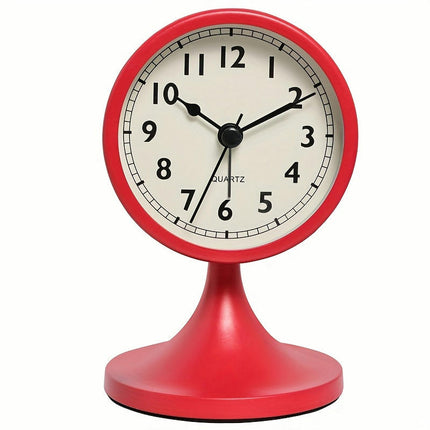 1pc Metal Round Alarm Clock, Vintage Creative Silent Table Clock, Student Bedside Nightlight Clock