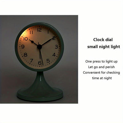 1pc Metal Round Alarm Clock, Vintage Creative Silent Table Clock, Student Bedside Nightlight Clock