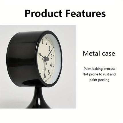 1pc Metal Round Alarm Clock, Vintage Creative Silent Table Clock, Student Bedside Nightlight Clock