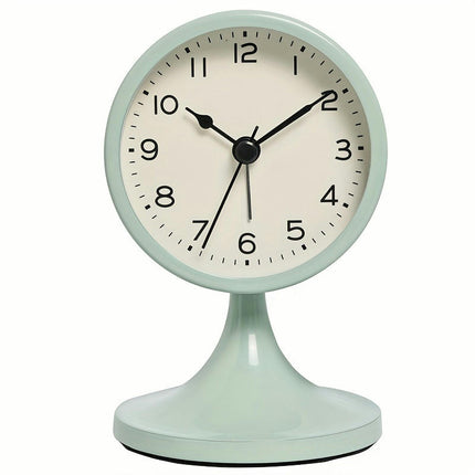 1pc Metal Round Alarm Clock, Vintage Creative Silent Table Clock, Student Bedside Nightlight Clock