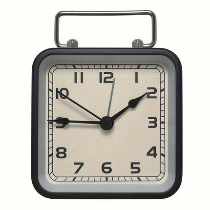 1pc Metal Square Small Alarm Clock, Home Desktop Silent Clock, Luminous Quartz Desk Clock