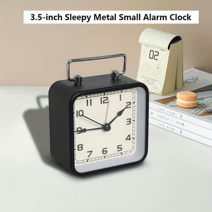 1pc Metal Square Small Alarm Clock, Home Desktop Silent Clock, Luminous Quartz Desk Clock