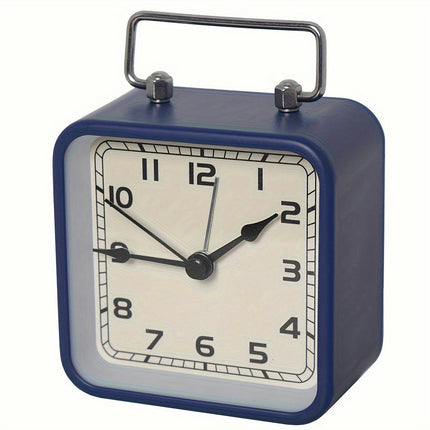 1pc Metal Square Small Alarm Clock, Home Desktop Silent Clock, Luminous Quartz Desk Clock