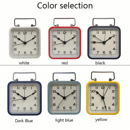 1pc Metal Square Small Alarm Clock, Home Desktop Silent Clock, Luminous Quartz Desk Clock