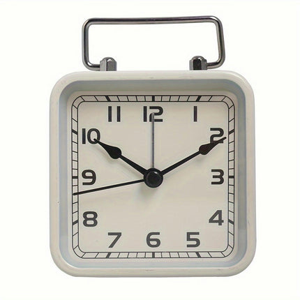 1pc Metal Square Small Alarm Clock, Home Desktop Silent Clock, Luminous Quartz Desk Clock