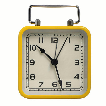 1pc Metal Square Small Alarm Clock, Home Desktop Silent Clock, Luminous Quartz Desk Clock