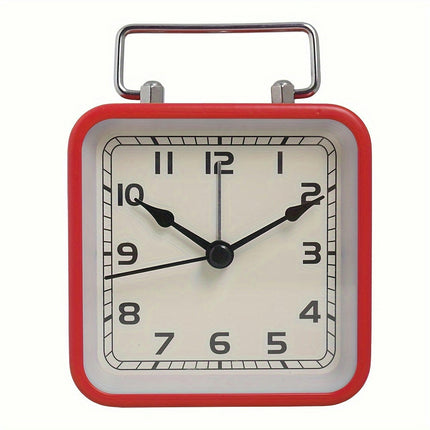 1pc Metal Square Small Alarm Clock, Home Desktop Silent Clock, Luminous Quartz Desk Clock