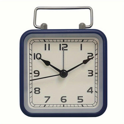 1pc Metal Square Small Alarm Clock, Home Desktop Silent Clock, Luminous Quartz Desk Clock