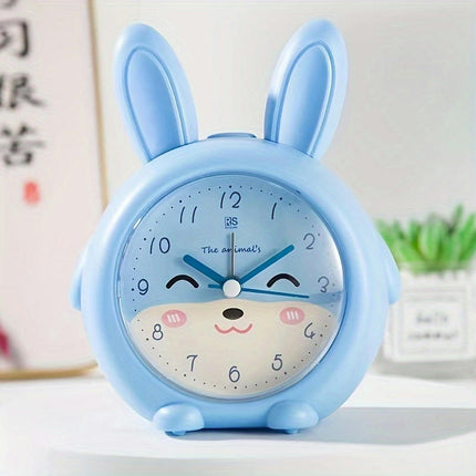 Cute Bunny Ears Round Alarm Clock-1pc Cartoon Desk & Bedside Clock for Study Living Room Decor