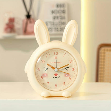 Cute Bunny Ears Round Alarm Clock-1pc Cartoon Desk & Bedside Clock for Study Living Room Decor