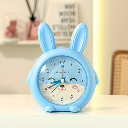 Cute Bunny Ears Round Alarm Clock-1pc Cartoon Desk & Bedside Clock for Study Living Room Decor