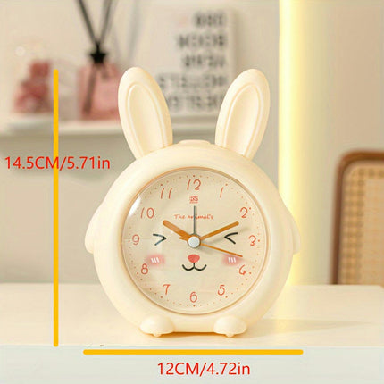 Cute Bunny Ears Round Alarm Clock-1pc Cartoon Desk & Bedside Clock for Study Living Room Decor