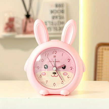 Cute Bunny Ears Round Alarm Clock-1pc Cartoon Desk & Bedside Clock for Study Living Room Decor