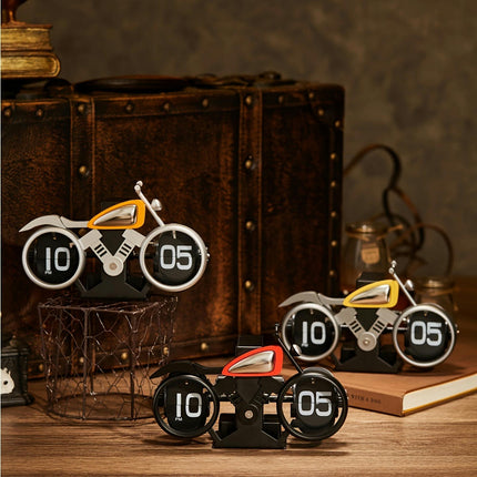 Vintage Motorbike-Inspired Flip Clock - Automatic Page Turning Desk Clock Small Clock For Desk