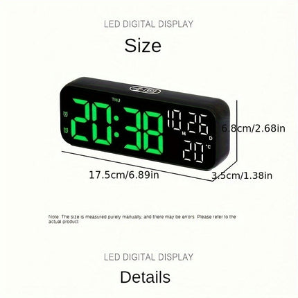 1pc Desktop Alarm Clock, Digital Temperature Humidity Calendar Display LED Table Bedside Clocks