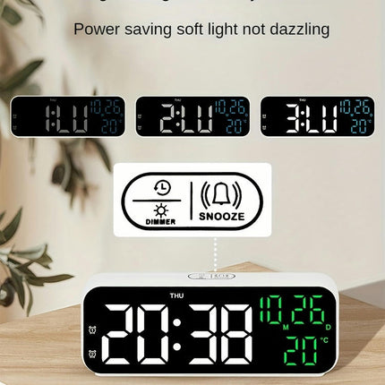 1pc Desktop Alarm Clock, Digital Temperature Humidity Calendar Display LED Table Bedside Clocks